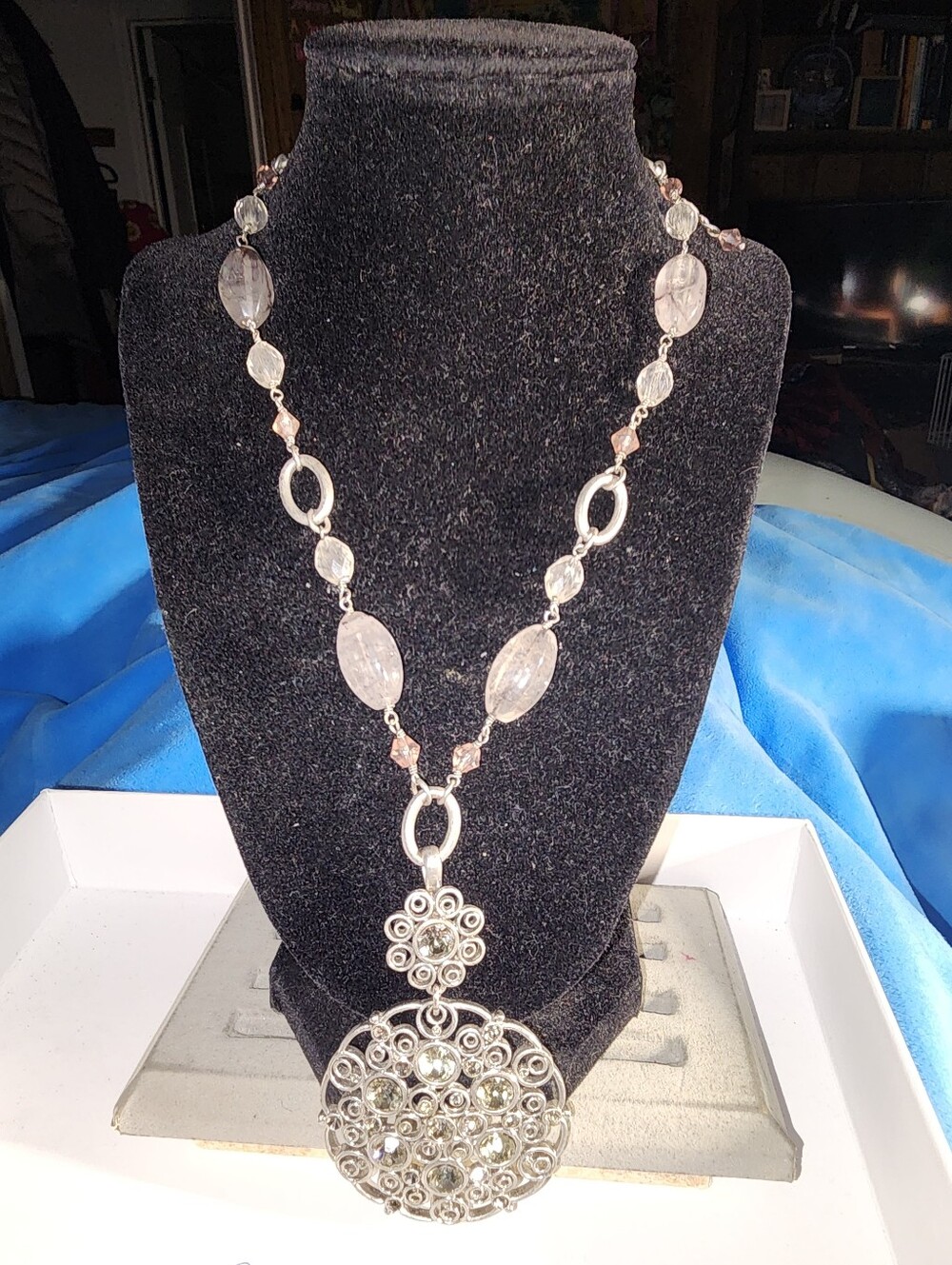 Lia Sophia Silver-Tone Pink Crystal Pendant Necklace